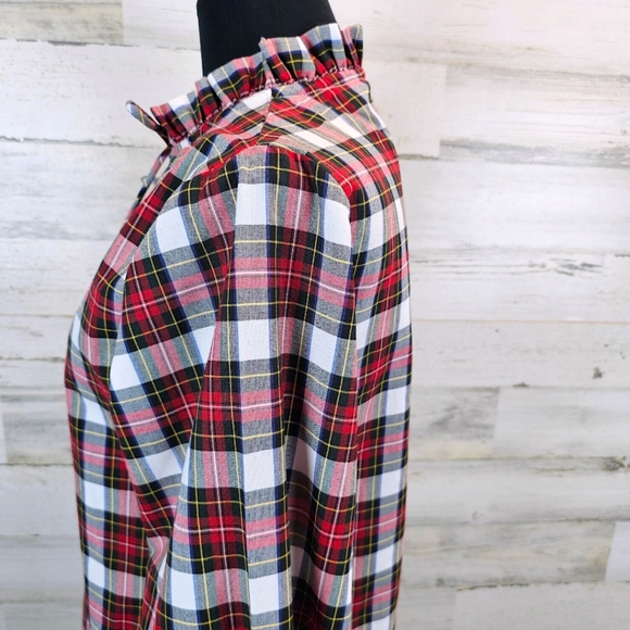 Victoria Dunn Women Plaid Ruffle Drawstring Top Small Red Preppy Coastal Cottage - Picture 11 of 15